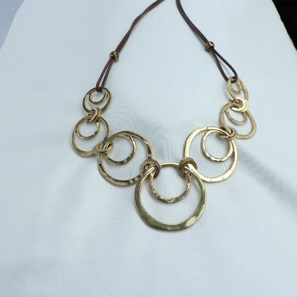 Gold Tone Hammered Circle Statement Necklace Adju… - image 1